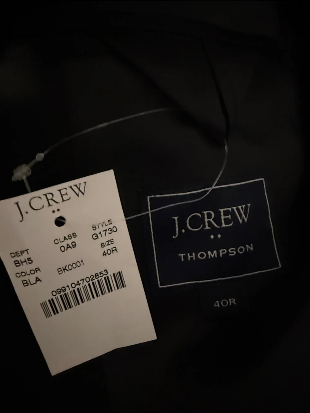 J. Crew Thompson Men's Black Two-Button Suit Jacket - 40R